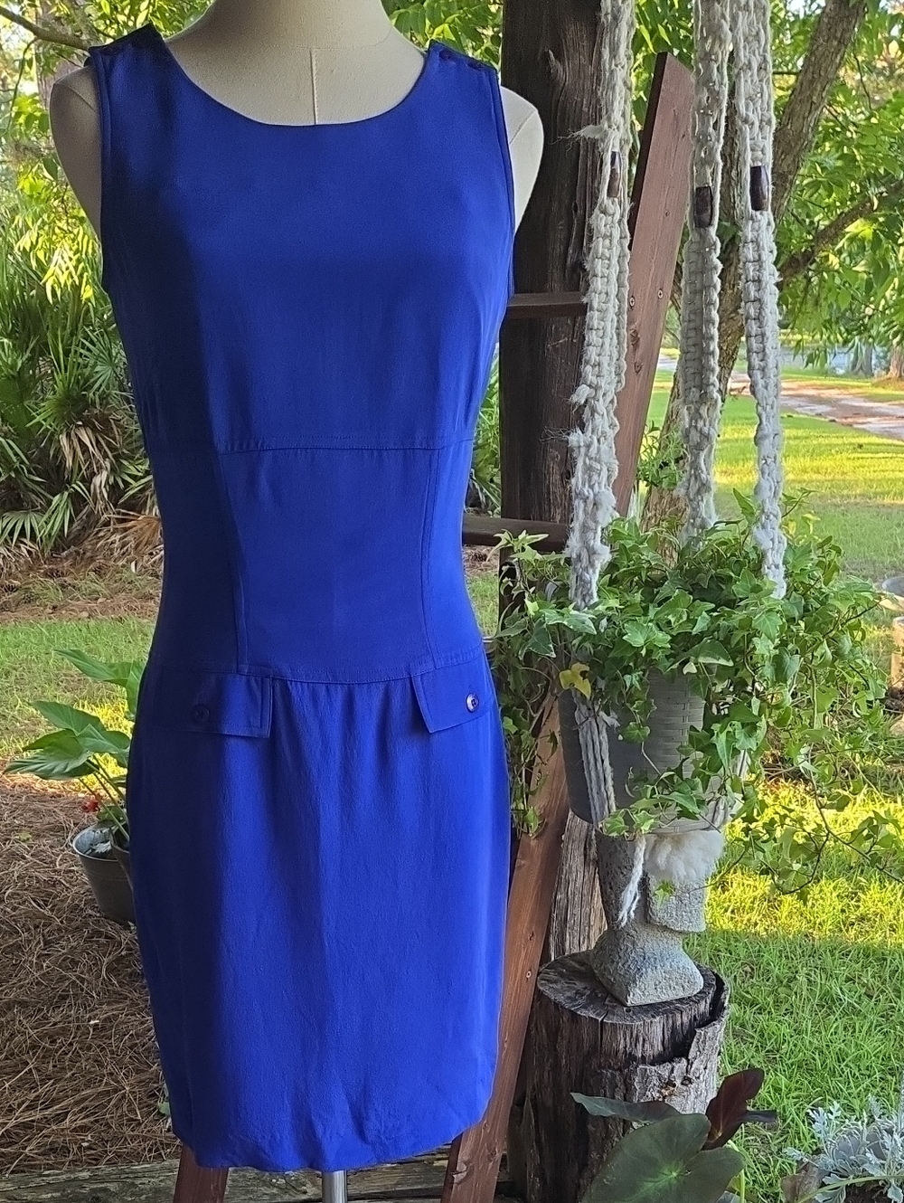 Design By Pat Argenti Blue Tone Purple 100% Silk Shift Dress Size 4
